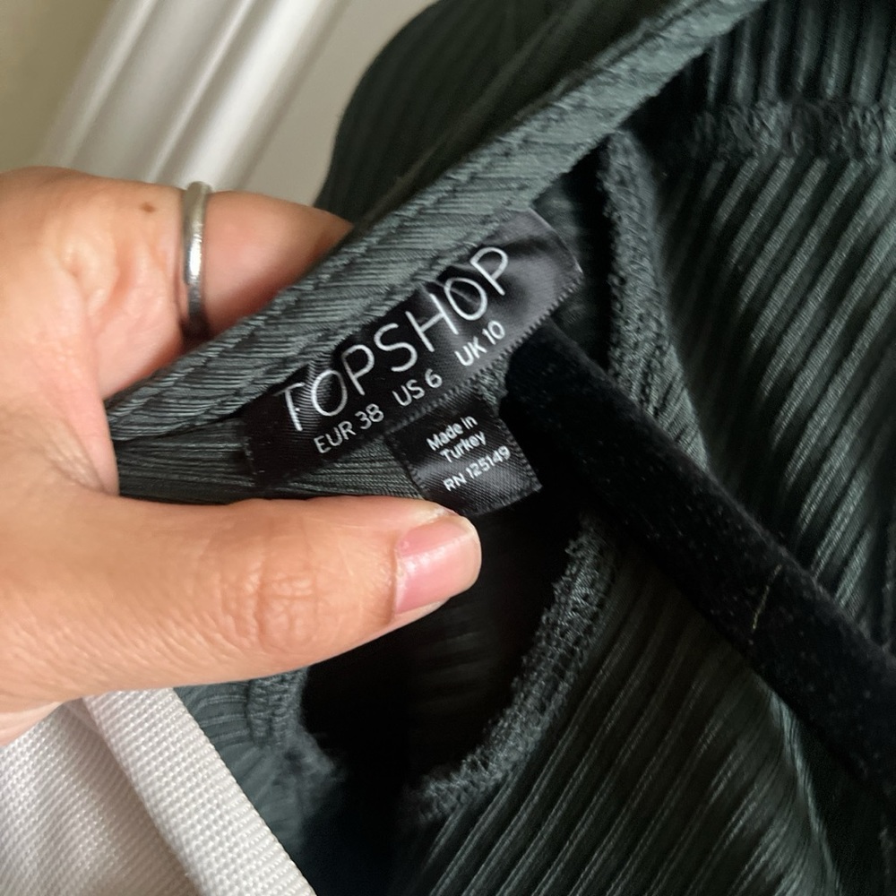 Topshop green ribbed open back ribbon tie bodysuit - Picture 3 of 3